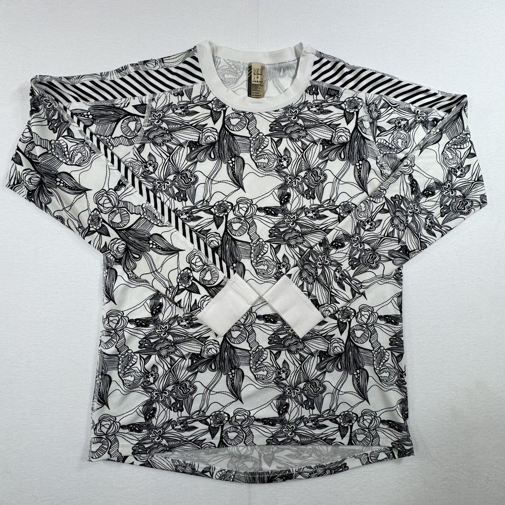 Helly Hansen Womens XL Lifa Base Layer Shirt Black White Floral Thermal Ski Top